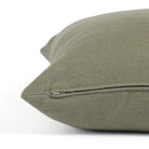 Side zipper detail of Tonic Living Hampton 22x22 throw pillow in muted sage green.