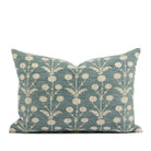 Tonic Living Hazel 14x20 Lumbar Pillow in Pool, a muted teal blue and oatmeal botanical lumbar pillow with a delicate floral pattern.