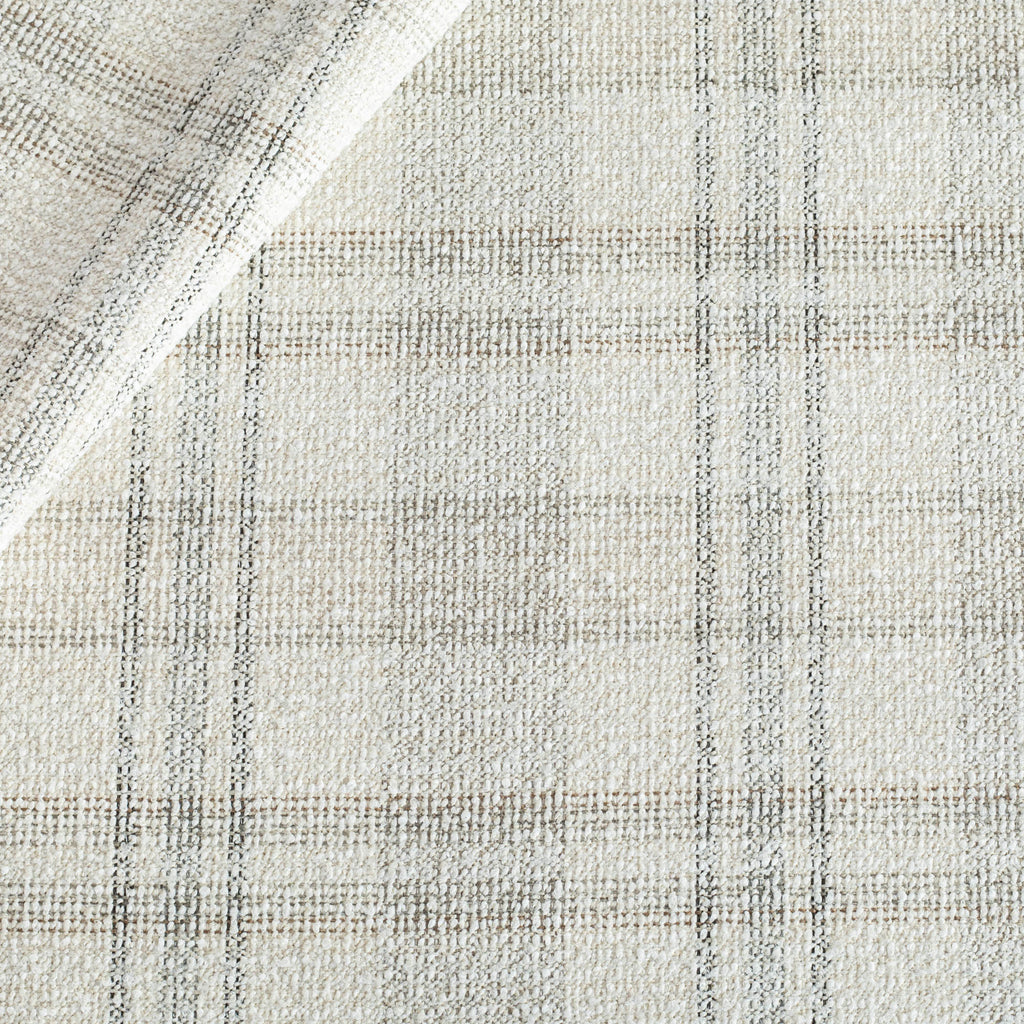 a cream, brown and grey high performance plaid patterned upholstery fabric from Tonic Living