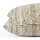 Side zipper detail of Tonic Living Indie Stripe 16x42 bolster pillow in soft beige and tonal stripe.