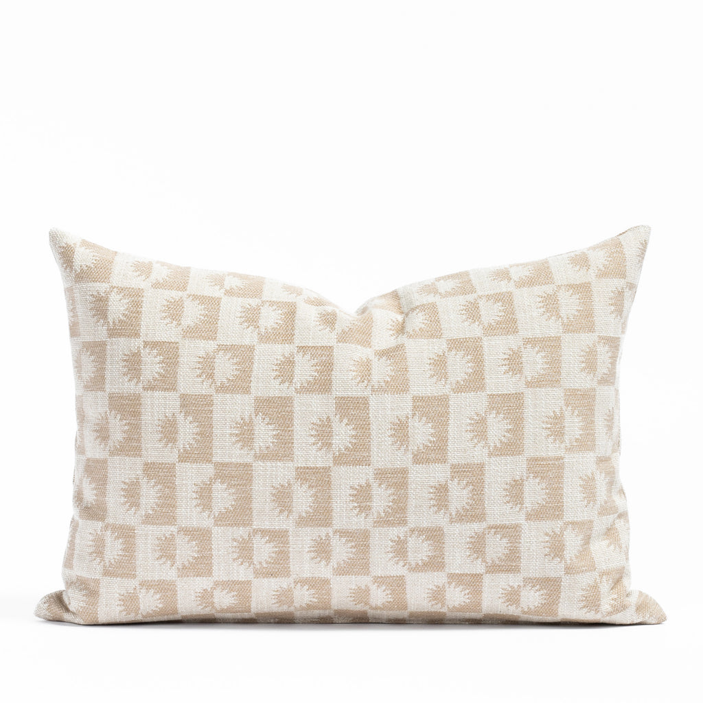 Iris 14x20 Wicker, a cream and light brown sun motif checker patterned lumbar throw pillow from Tonic Living