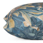 Close-up side view of Juno Navy decorative pillow by Tonic Living — detailed botanical floral pattern on linen-blend fabric.