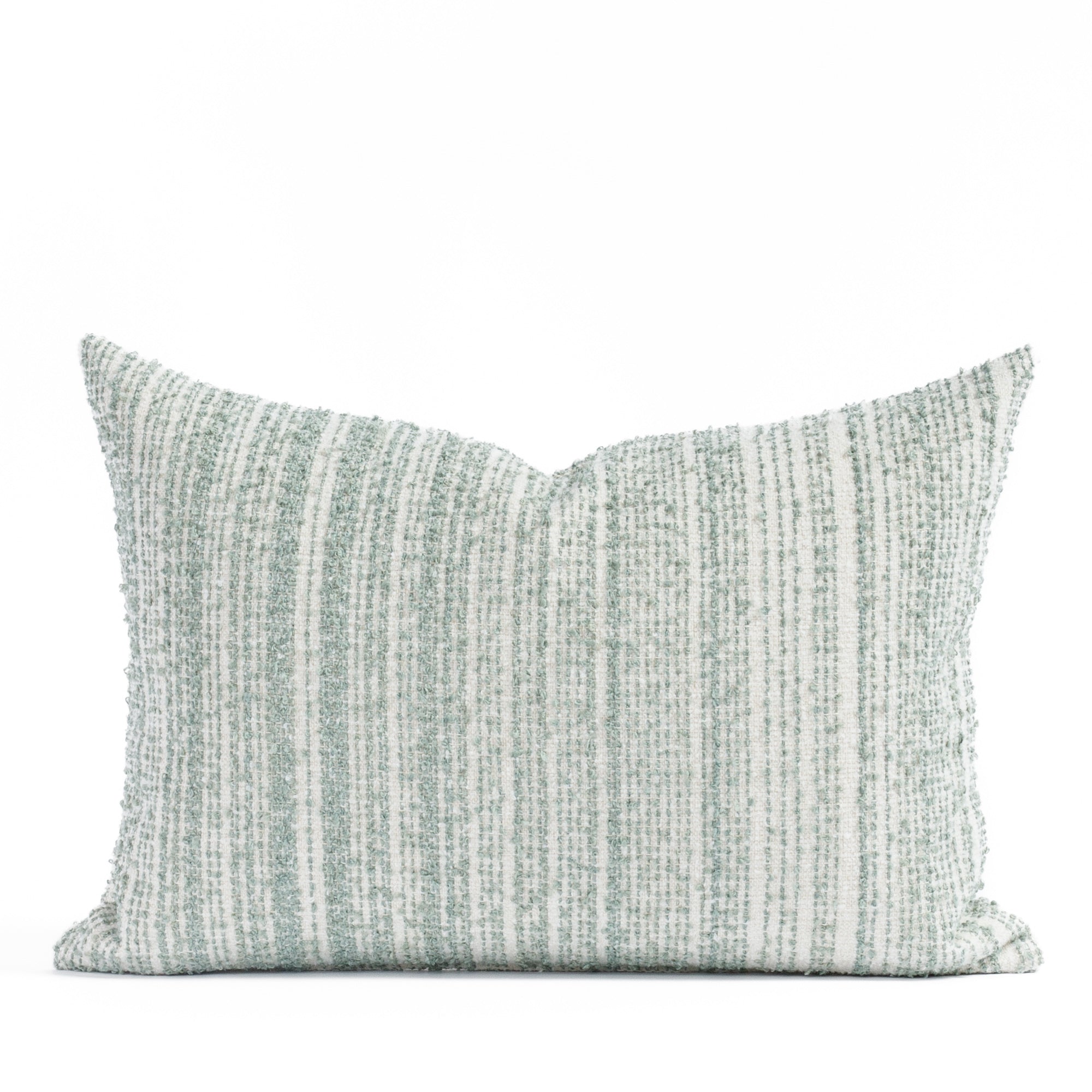 Kos Stripe 14x20 Jade Lumbar Pillow, a soft white and blue green boucle striped lumbar pillow from Tonic Living