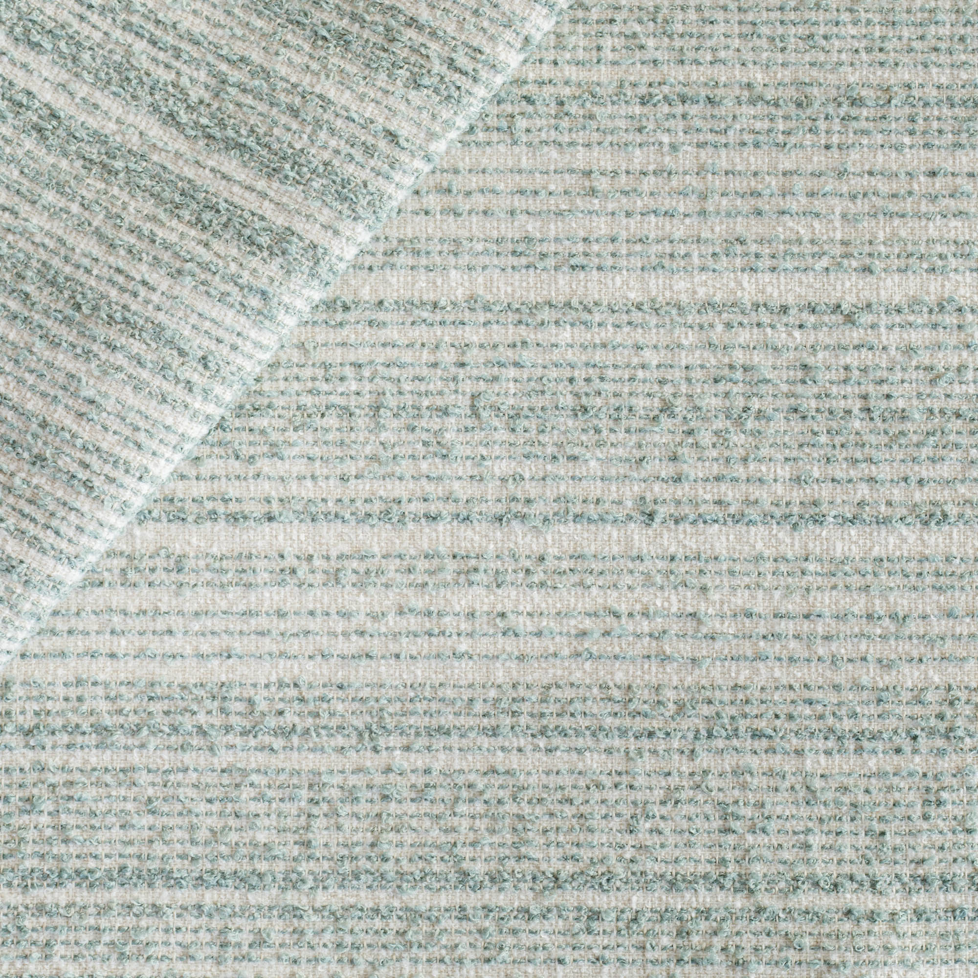 Kos Stripe Jade Fabric, a loopy boucle blue green and cream stripe upholstery fabric from Tonic Living