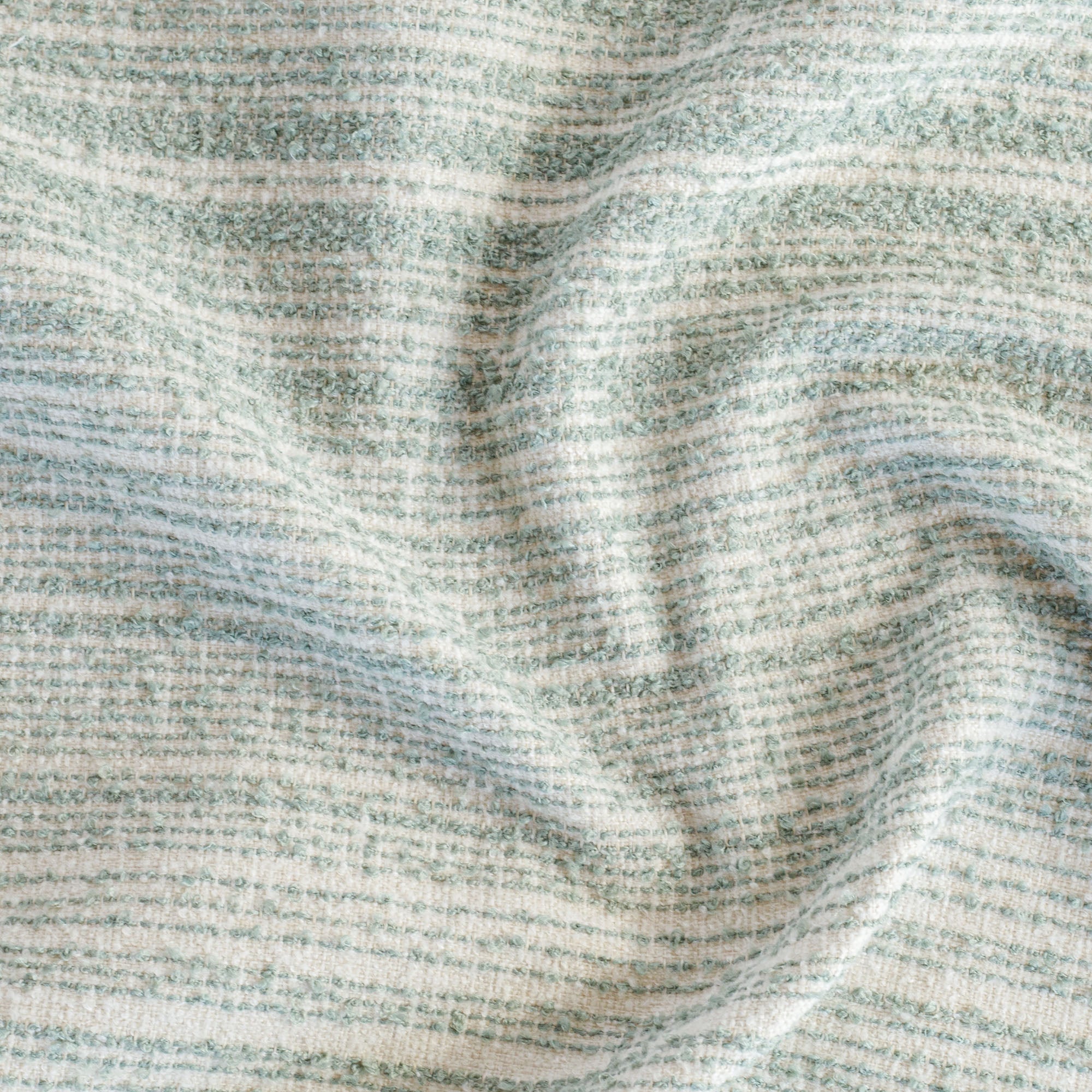 a loopy boucle blue green and cream stripe home decor fabric