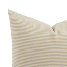 Close up of Tonic Living Leo Stripe cushion showing wheat and natural vertical stripe detail.