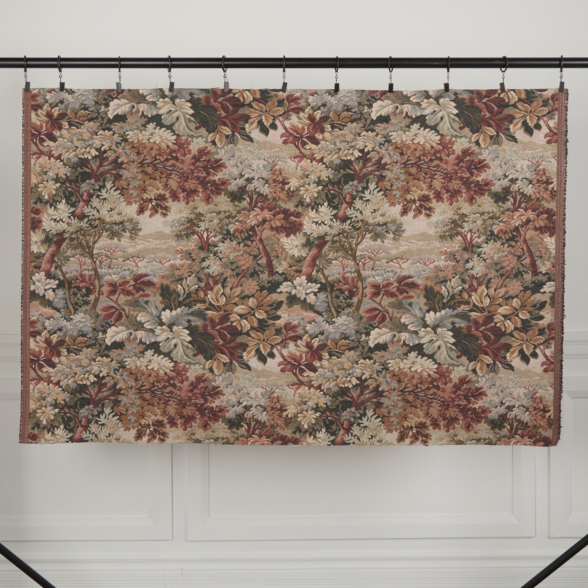 Full yard of Tonic Living’s Manor Tapestry Fabric, Burgundy – rich, earthy tapestry upholstery fabric.