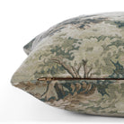 Zipper detail of Manor Tapestry 20x20 toss pillow in sage green tapestry fabric by Tonic Living.