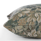 Side angle of Manor Tapestry Sage decorative cushion in muted green with French-style woven botanical design.