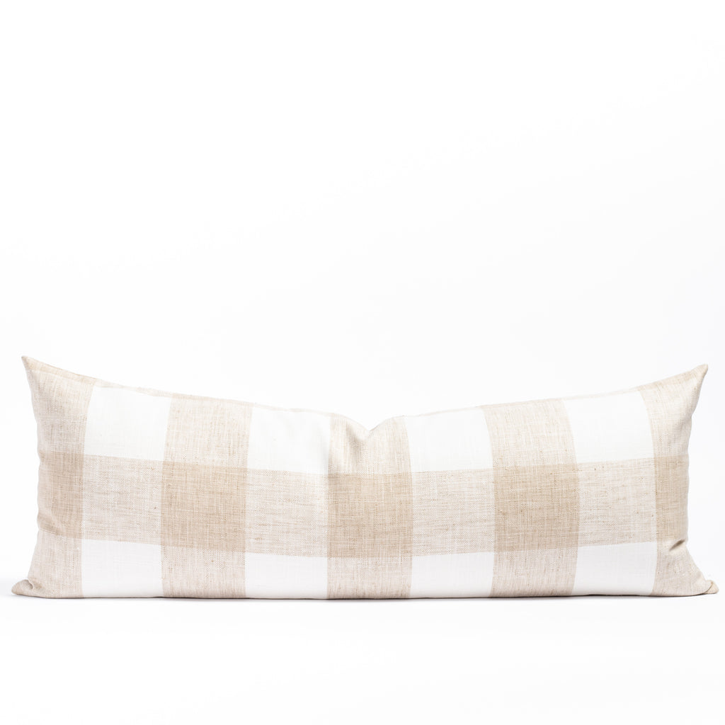 Oliver Check 16x42 Natural, a soft white and sandy beige buffalo check patterned bed bolster pillow from Tonic Living