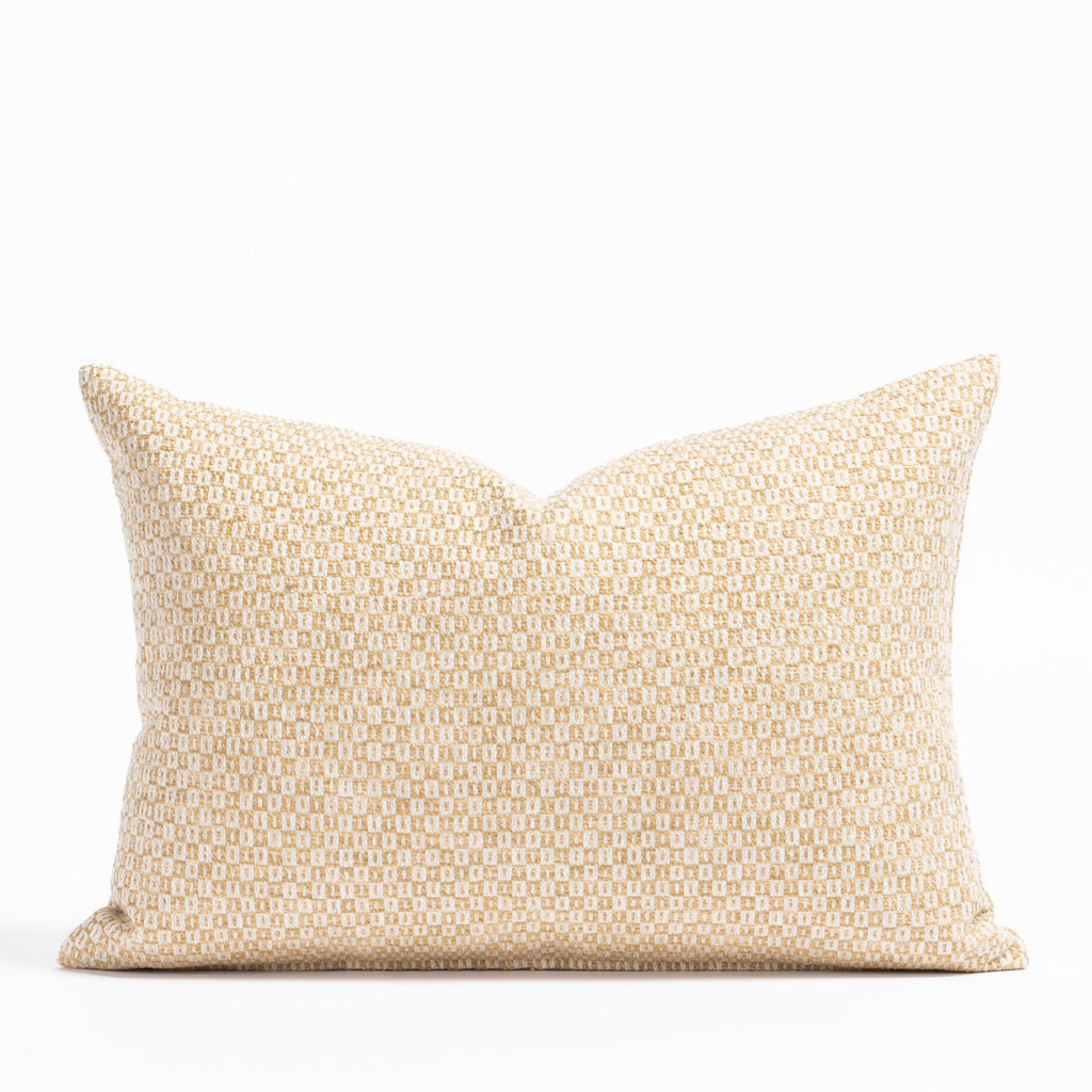 Paige 14x20 Lumbar Cornsilk, a yellow and cream small geometric check patterned lumbar throw pillow from Tonic Living