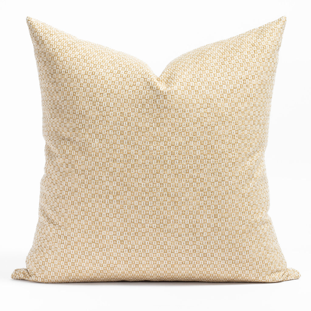 Paige 24x24 Cornsilk, a yellow gold and cream small check patterned throw pillow from Tonic Living