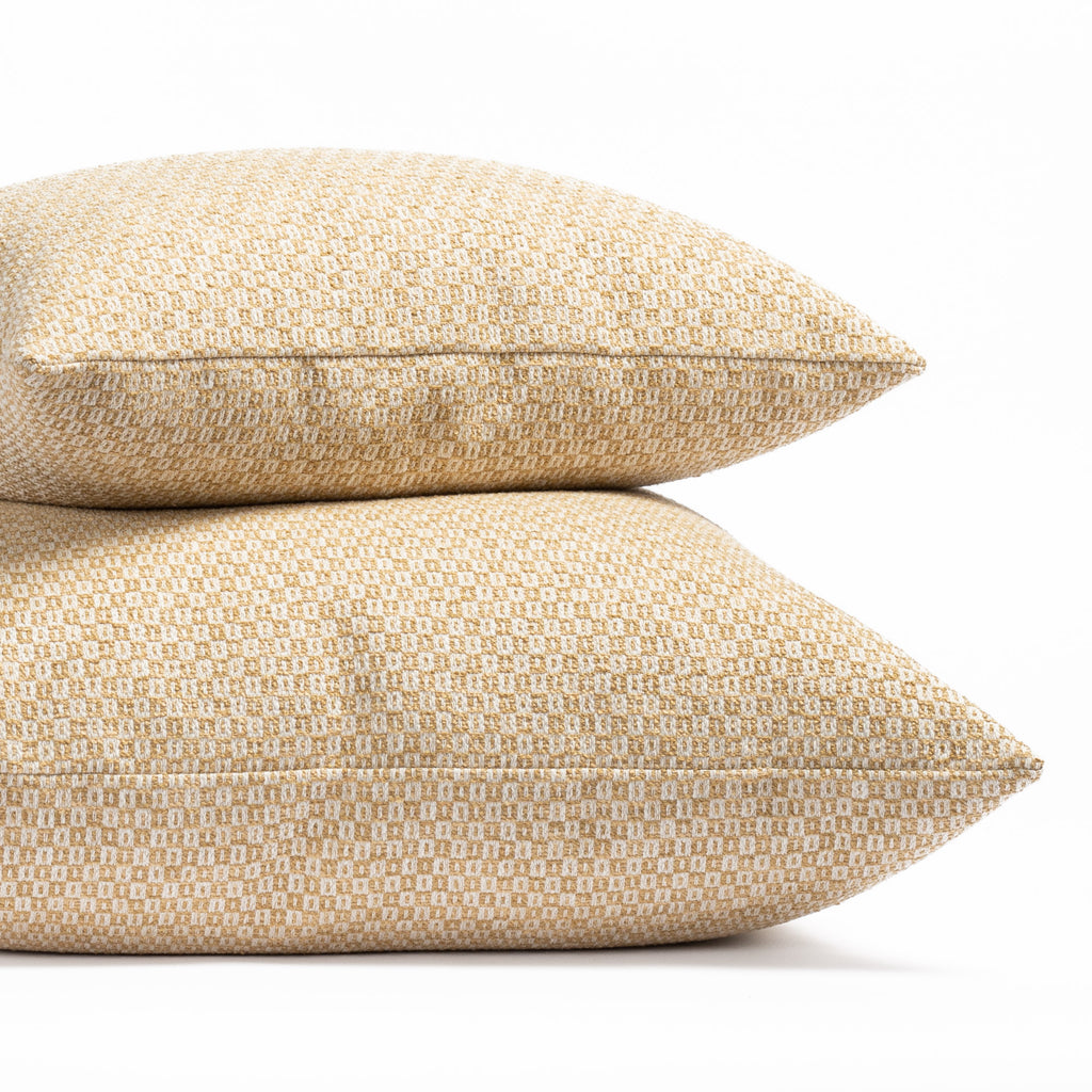 a yellow gold and cream small check patterned throw pillows in two sizes from Tonic Living