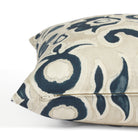 Side zipper detail of Tonic Living Paloma 20x20 decorative cushion featuring an inky blue and oatmeal floral pattern.