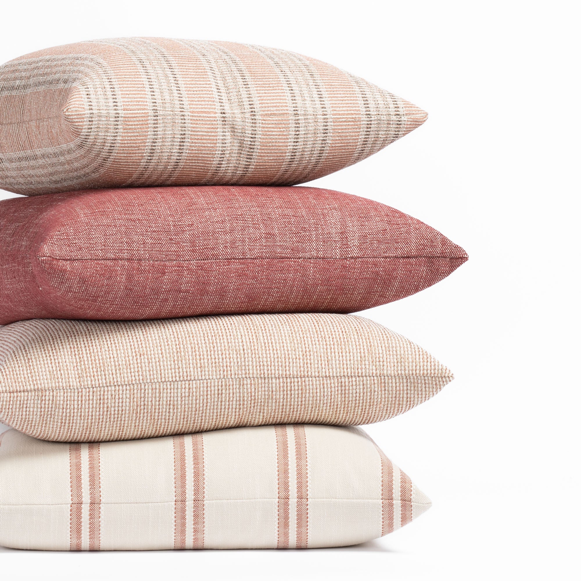 Tonic Living Venetian red and terracotta pink outdoor pillows : Sonoma Stripe, Parker, Aria and Riviera Stripe Clay pillows