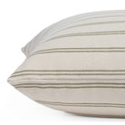 Side angle of Tonic Living Rexton Stripe Moss oversized toss cushion, a versatile bed pillow in moss green and beige ticking stripes.