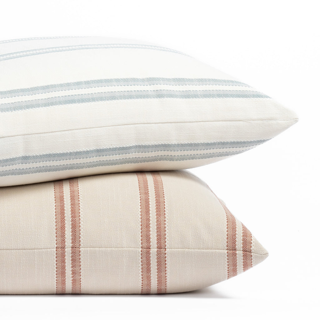 Riviera Stripe Outdoor Throw pillows in Mist and Clay colourways
