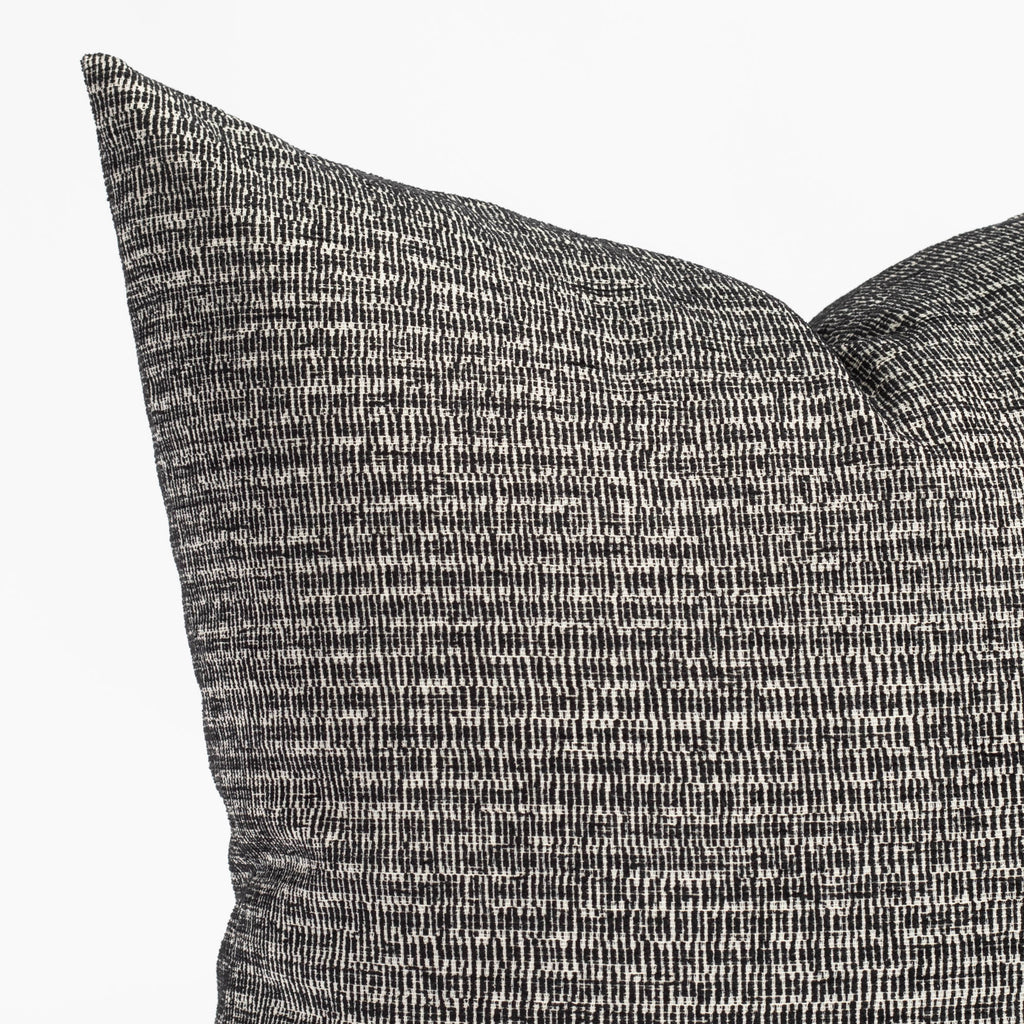 a black and white chenille textured micro patterned pillow : close up view