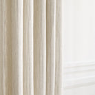 Tonic Living Siena Stripe Linen Shower Curtain in Buff with soft beige and ivory stripe detail.