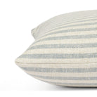 Side view of Tonic Living Somerset Stripe decorative pillow highlighting its classic blue and oatmeal stripe.