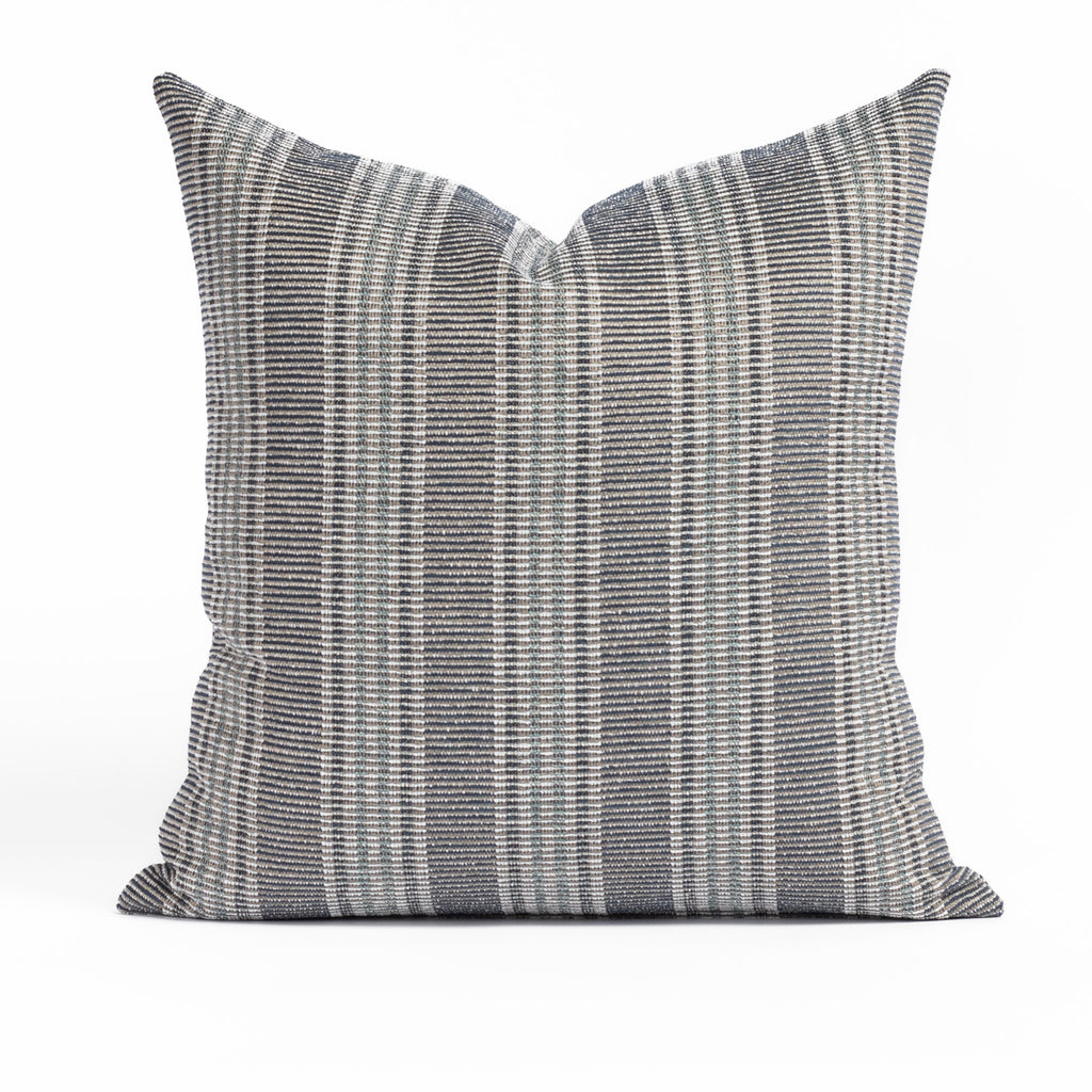 Sonoma Stripe 20x20 Pillow Deep Sea, an indigo blue, aqua and white stripe outdoor pillow from Tonic Living