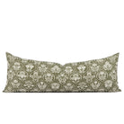 Tonic Living Stella 16x42 bolster pillow in Evergreen, a dark olive green and natural floral medallion bed bolster.