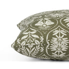 Side view of Tonic Living Stella Evergreen decorative pillow highlighting its floral block print medallion pattern.