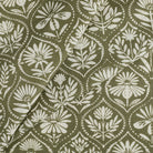 Tonic Living Stella Evergreen fabric featuring a dark olive green and natural block print style pattern for curtains.