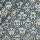 Tonic Living Stella Fabric in Harbour Blue, a blue and natural drapery fabric with block print medallion pattern.