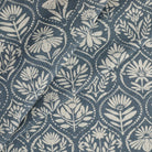 Tonic Living Stella Harbour Blue fabric featuring a slate blue and beige block print style pattern for curtains.