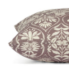 Side view of Tonic Living Stella Mauve decorative pillow highlighting its floral block print medallion pattern.