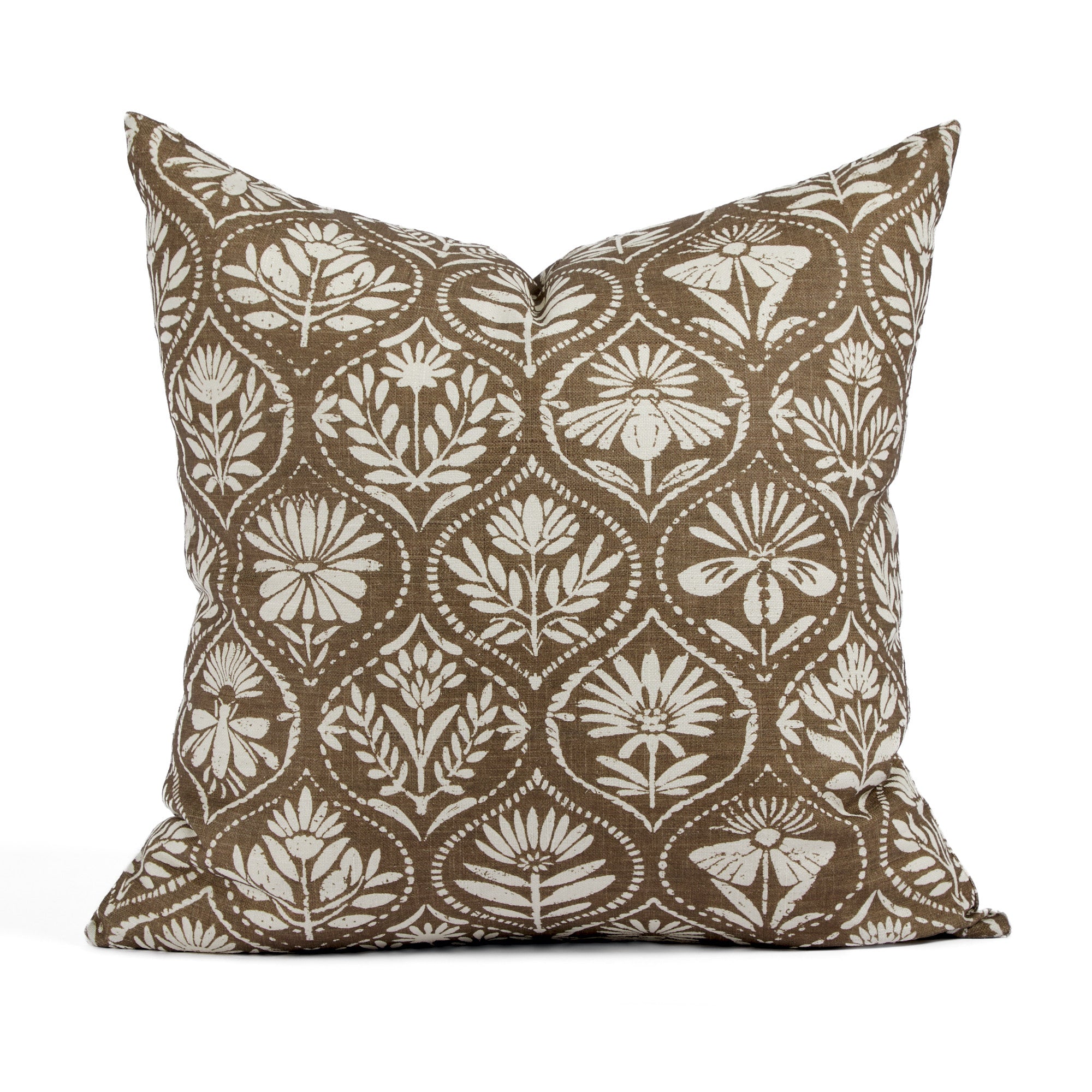 Tonic Living Stella 20x20 pillow in Mocha, a brown and white floral medallion throw pillow.