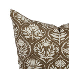 Close up of Tonic Living Stella Mocha cushion showing mocha brown, beige, and natural floral medallion detail.