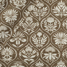 Tonic Living Stella Fabric in Mocha, a mocha brown and natural drapery fabric with block print medallion pattern.