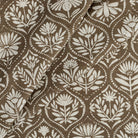 Tonic Living Stella Mocha fabric featuring a mocha brown and beige block print style pattern for curtains.