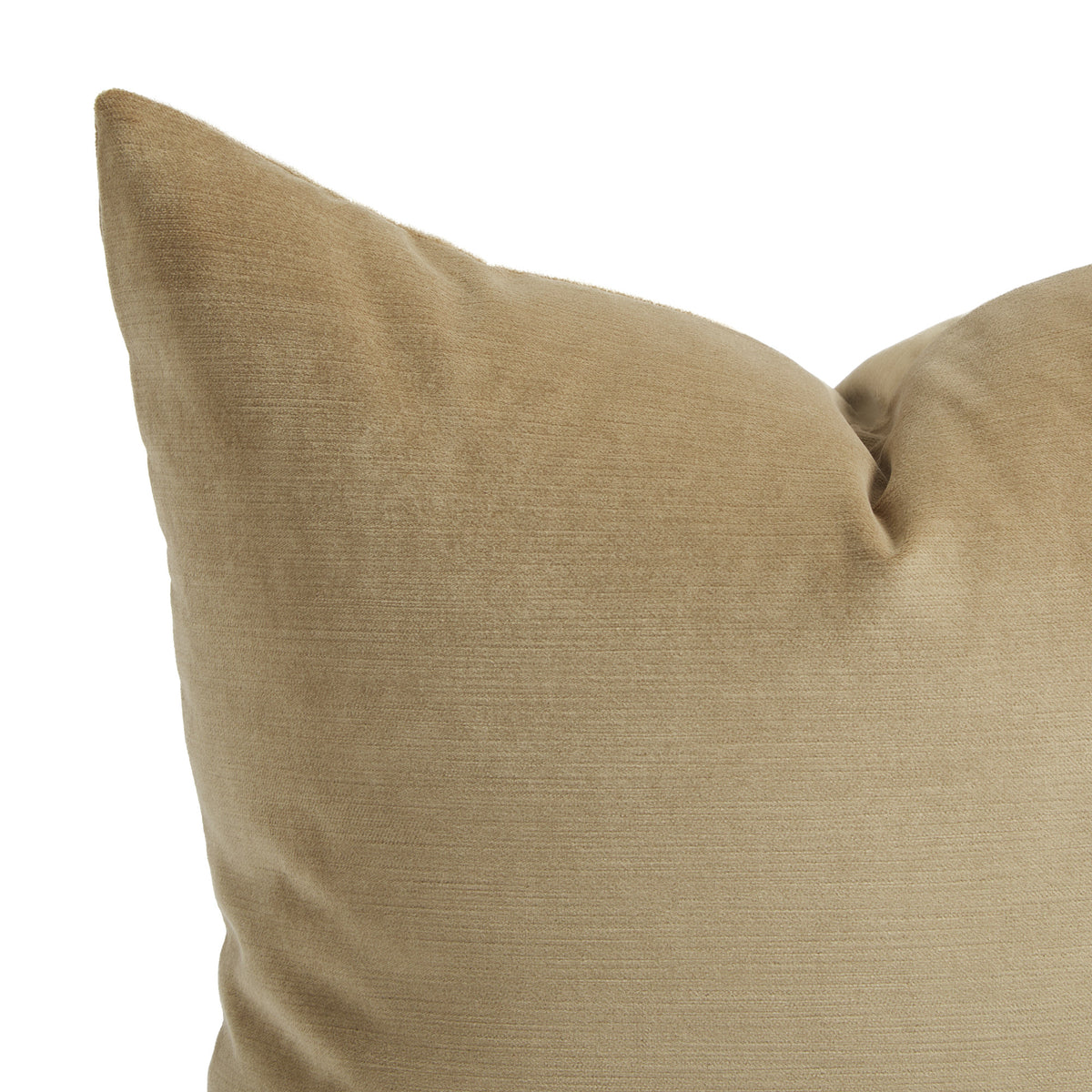 Close up of Tonic Living Sterling Velvet Bark pillow showing soft tobacco brown velvet with fine linear texture and luminous sheen.