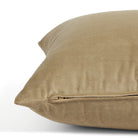 Side zipper detail of Tonic Living Sterling Velvet 20x20 pillow in soft tobacco brown velvet.