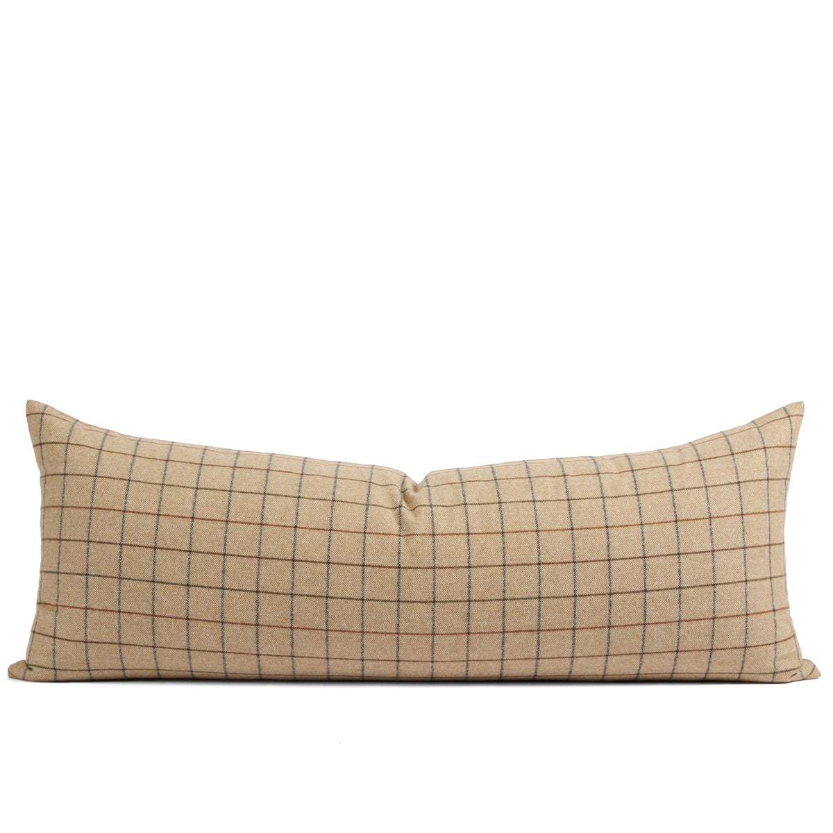 Tonic Living Walker Plaid 16x42 Bolster Pillow in Camel, a camel brown windowpane check bed bolster pillow.