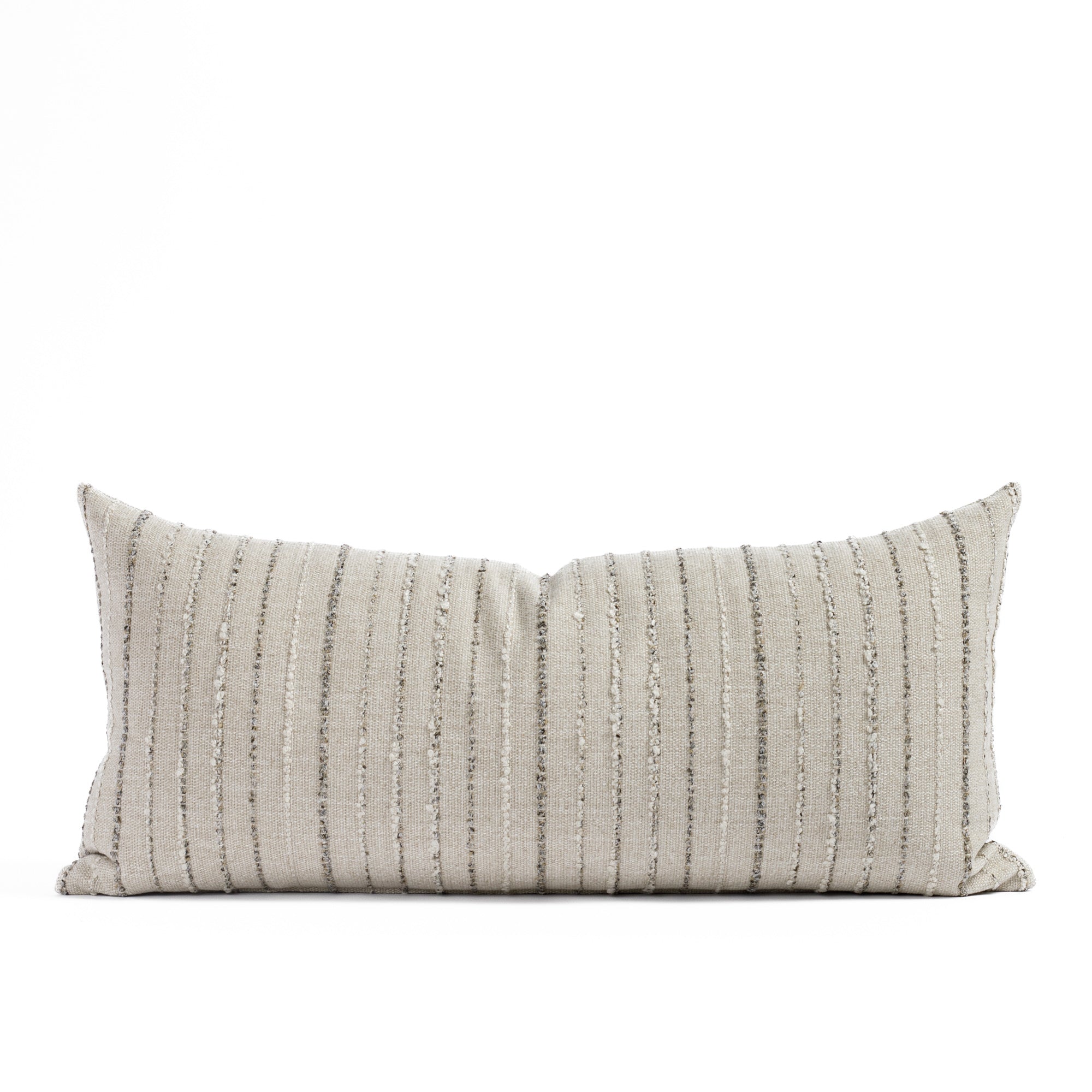 Wren Stripe 15x32 XL Lumbar Pillow Cobblestone, a neutral earth toned striped Tonic Living extra long lumbar pillow