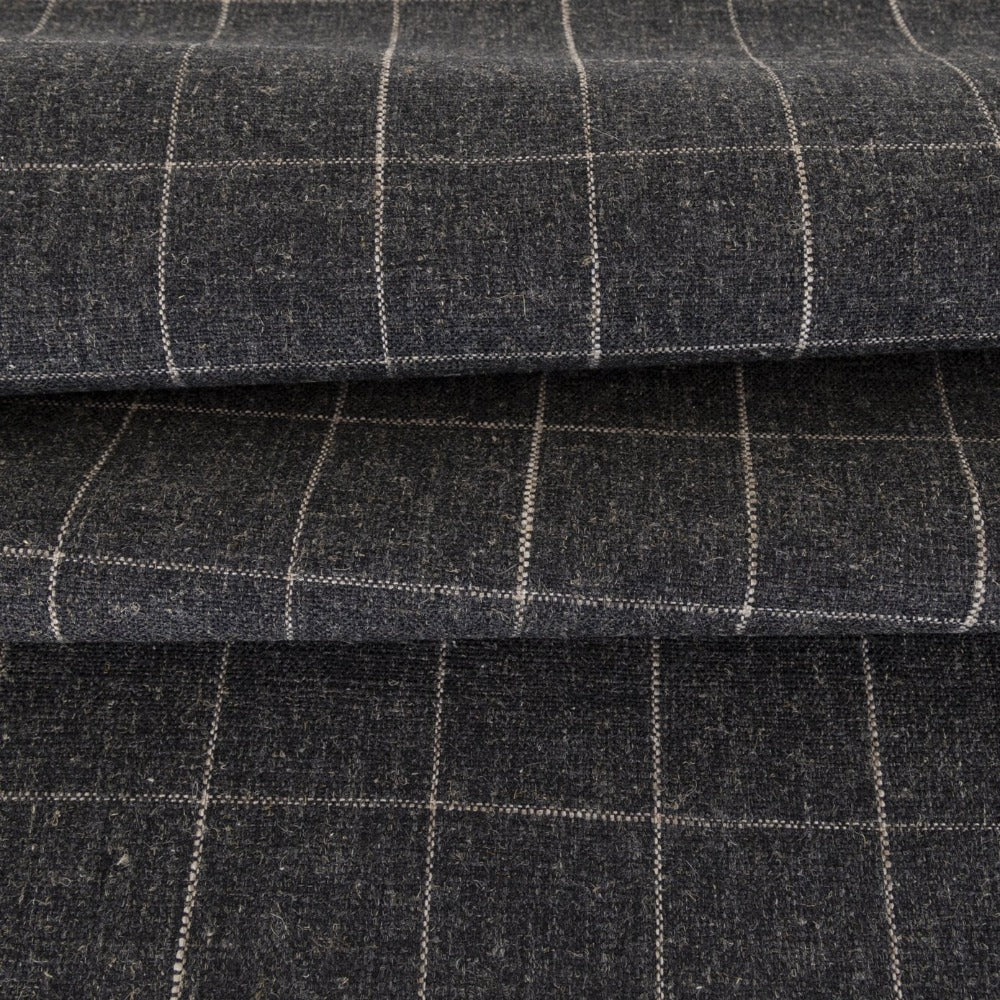 Dundee Fabric, Sable, a cream grid on dark gray ground fabric from Tonic Living
