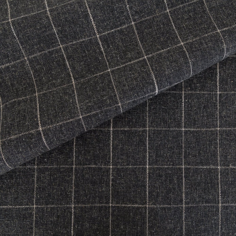 Dundee Fabric, Sable, a cream grid on dark gray ground fabric from Tonic Living