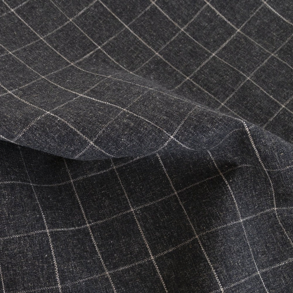 Dundee Fabric, Sable, a cream grid on dark gray ground fabric from Tonic Living