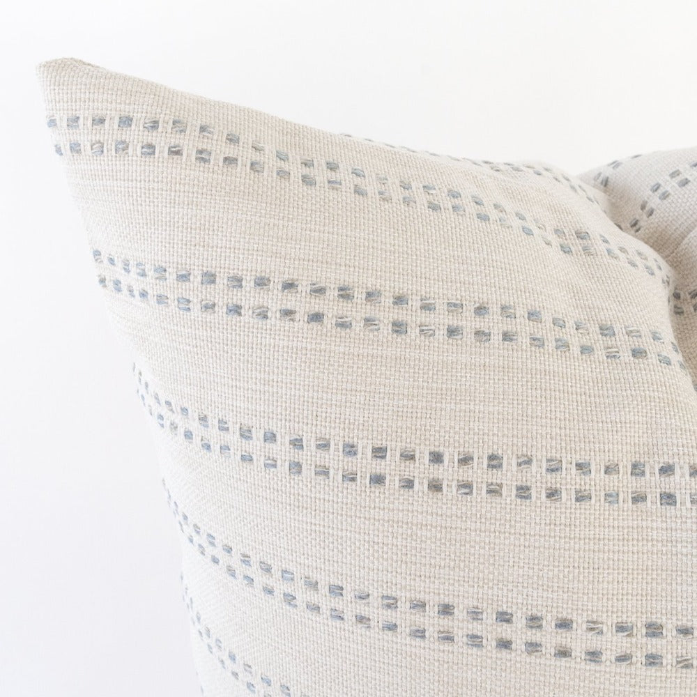 Elodie off white  and sky blue stripe pillow detail
