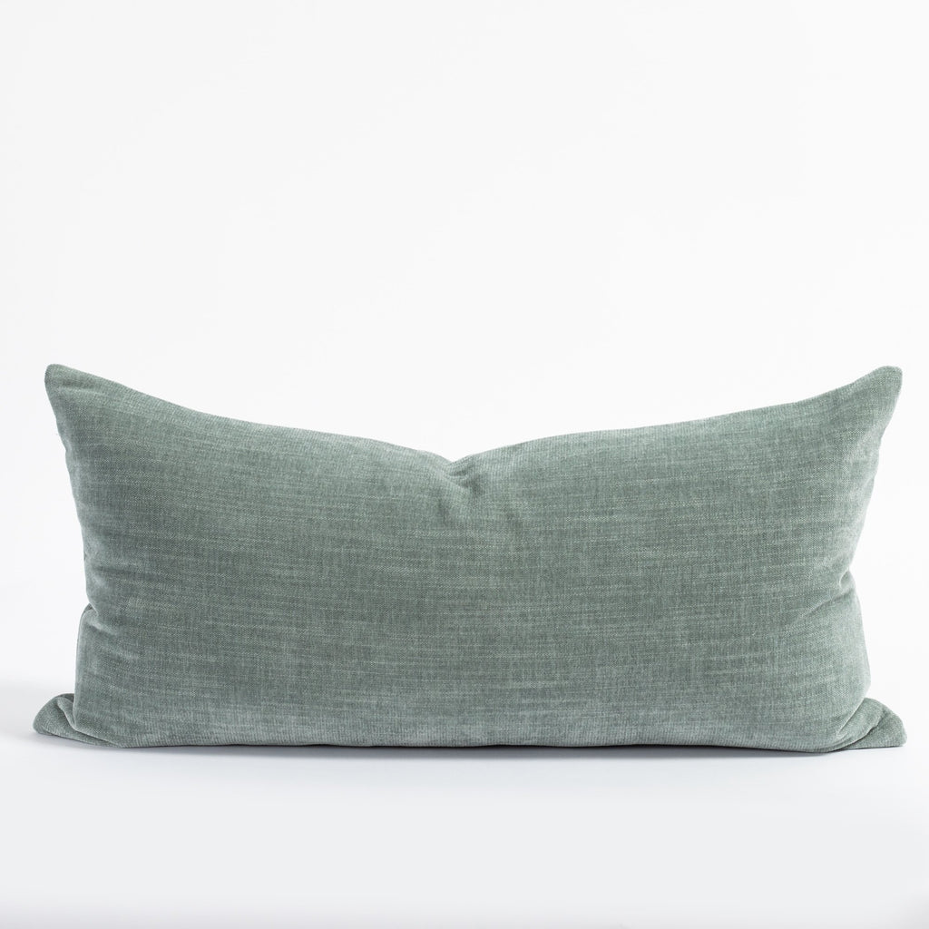 Orson Velvet 12x24 lumbar pillow, a neutral sage green velvet lumbar pillow