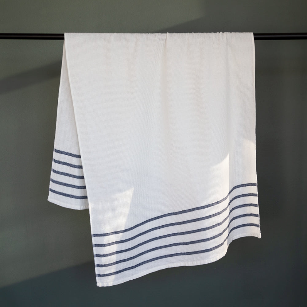 Waffle towel with washed navy stripe, Tonic Living