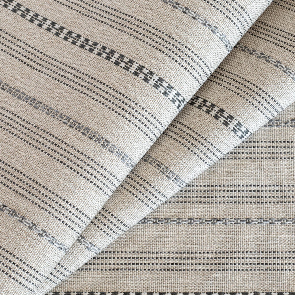Anya stripe oatmeal cream and gray striped performance upholstery fabric from Tonic Living