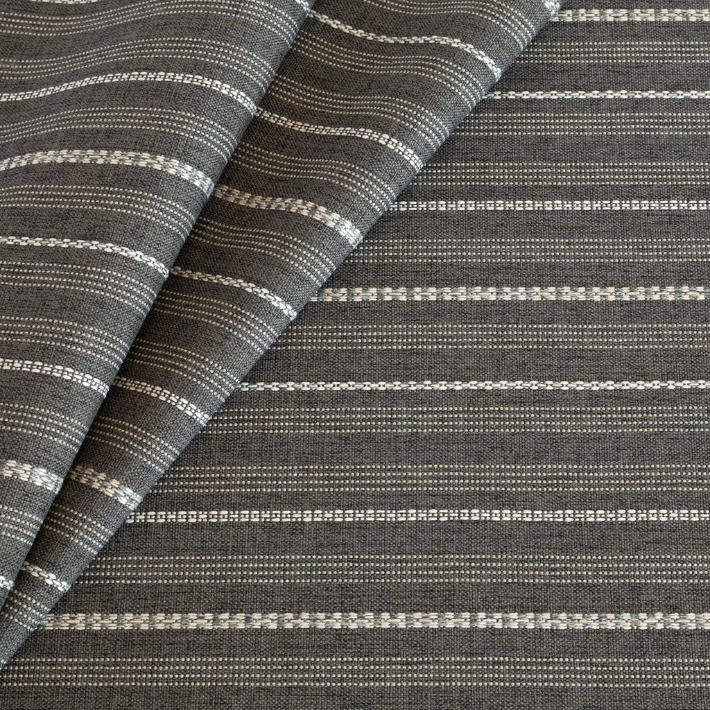 Anya stripe faded black and cream striped performance upholstery fabric from Tonic Living
