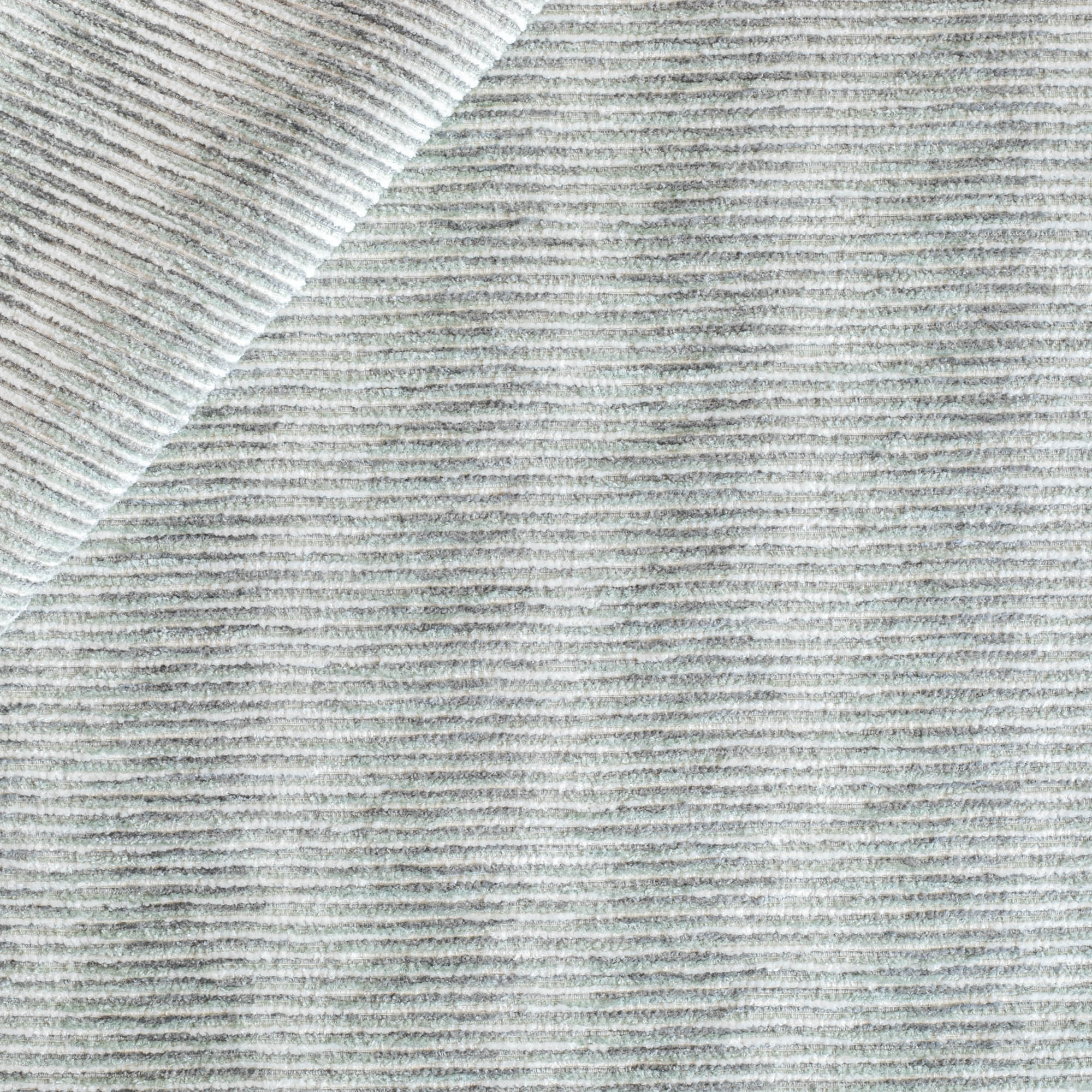 Arden Celadon, a watery blue grey and cream, multi-use chenille stripe fabric from Tonic Living