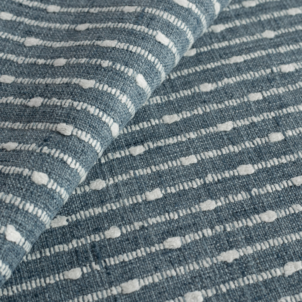 Arren Stripe Fabric Chambray, a light denim blue and white striped home decor fabric : view 2