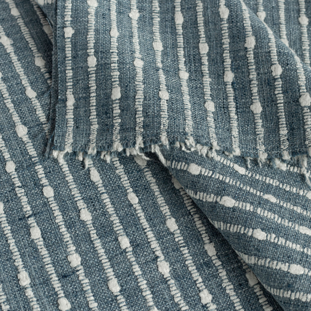 Arren Stripe Fabric Chambray, a light denim blue and white striped home decor fabric : view 3